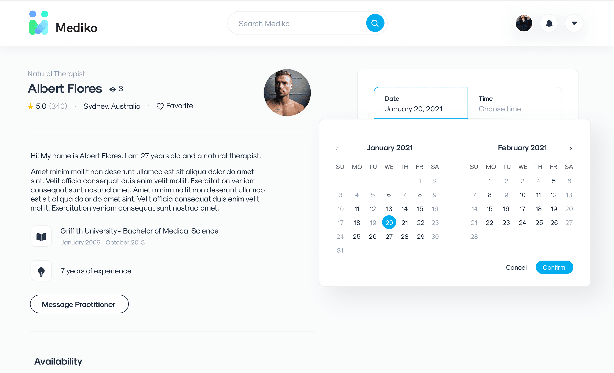 Booking of practitioner 1